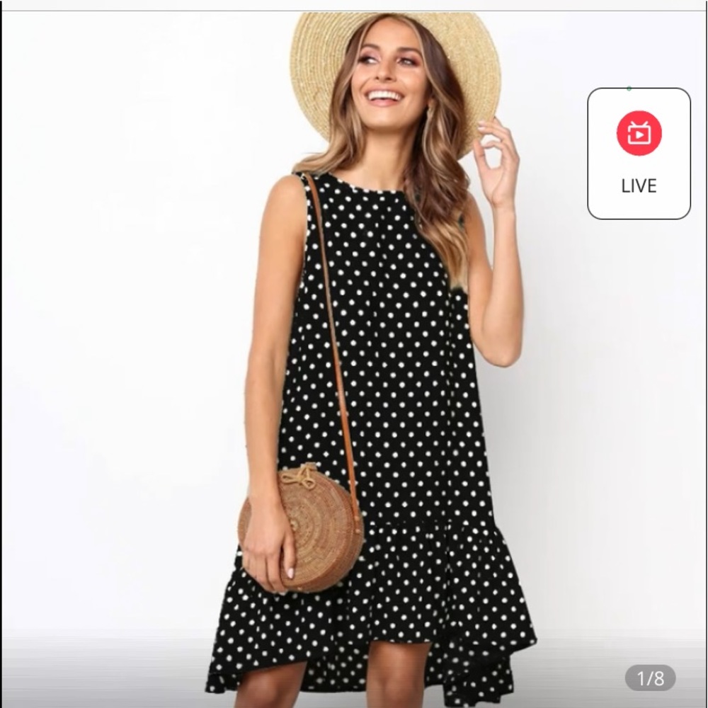 ❤️Beautiful Polka Dot Navy Blue Boho Summer Dress❤️Size XL❤️Size Chart I…